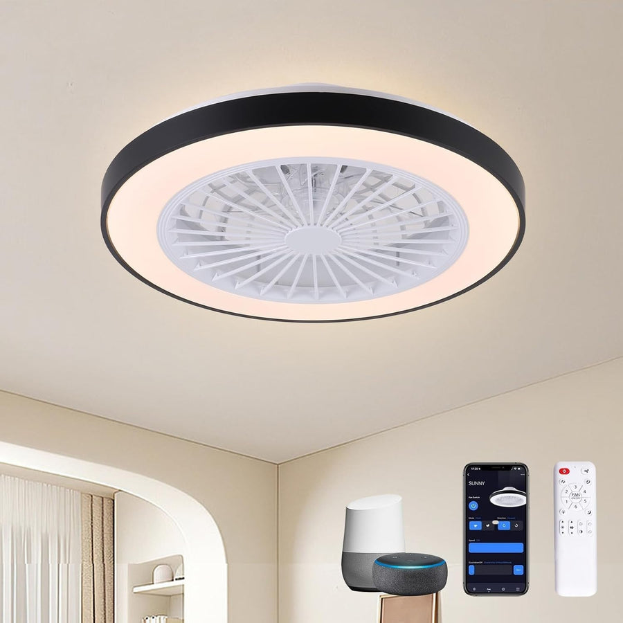 Smart Ceiling Fan, Alexa Control, 6 Speeds, Dimmable Light, Black