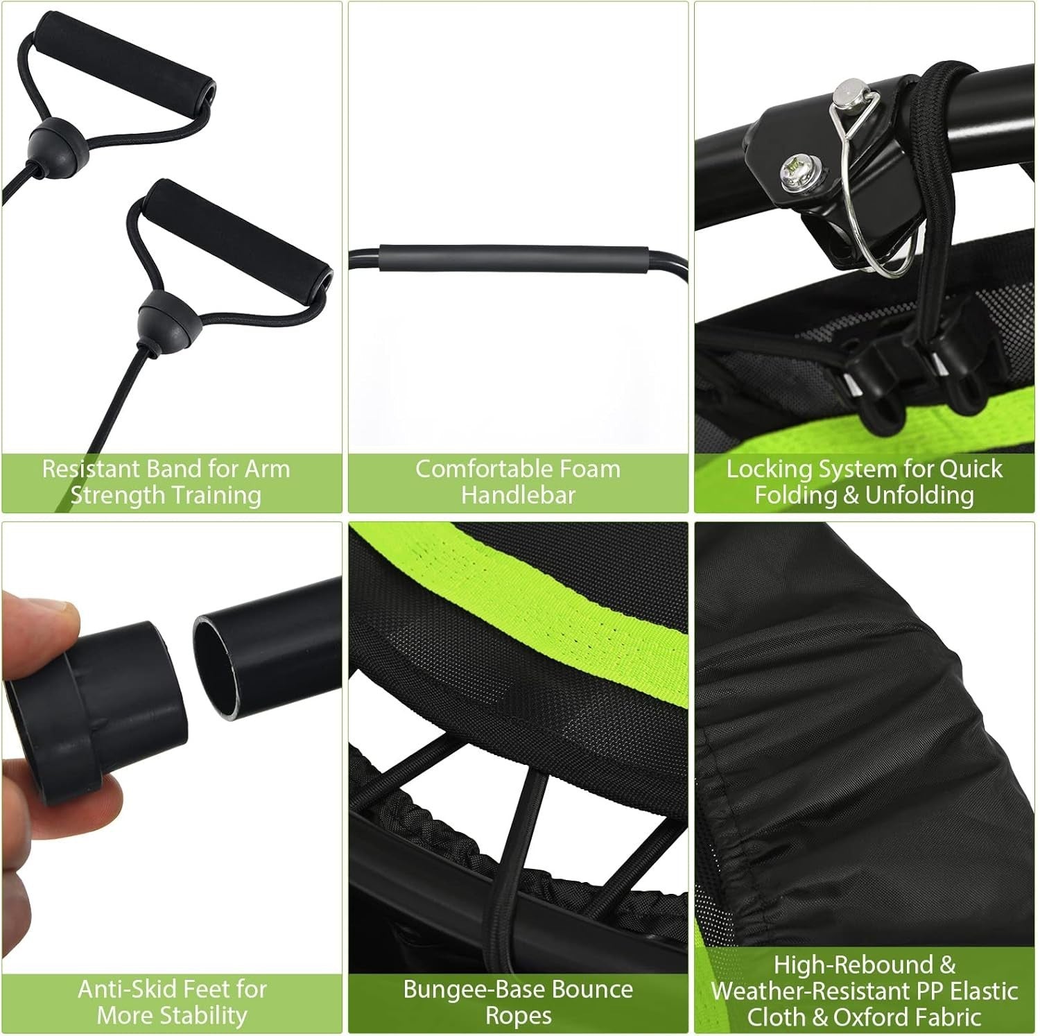 40in Foldable Fitness Trampoline Adjustable Handle Resistance Bands