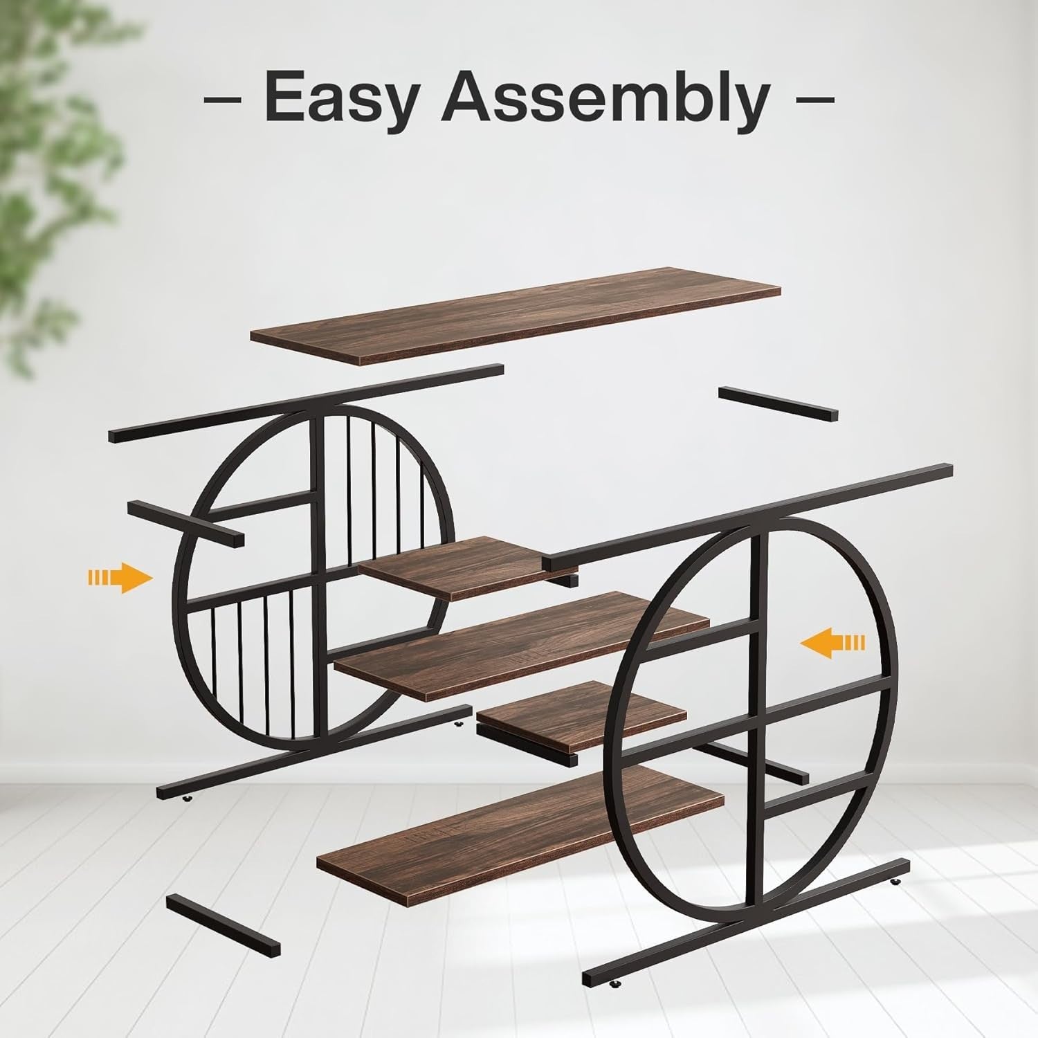 Industrial 5-Tier Console Table with Storage Shelves, Rustic Brown, 100cm