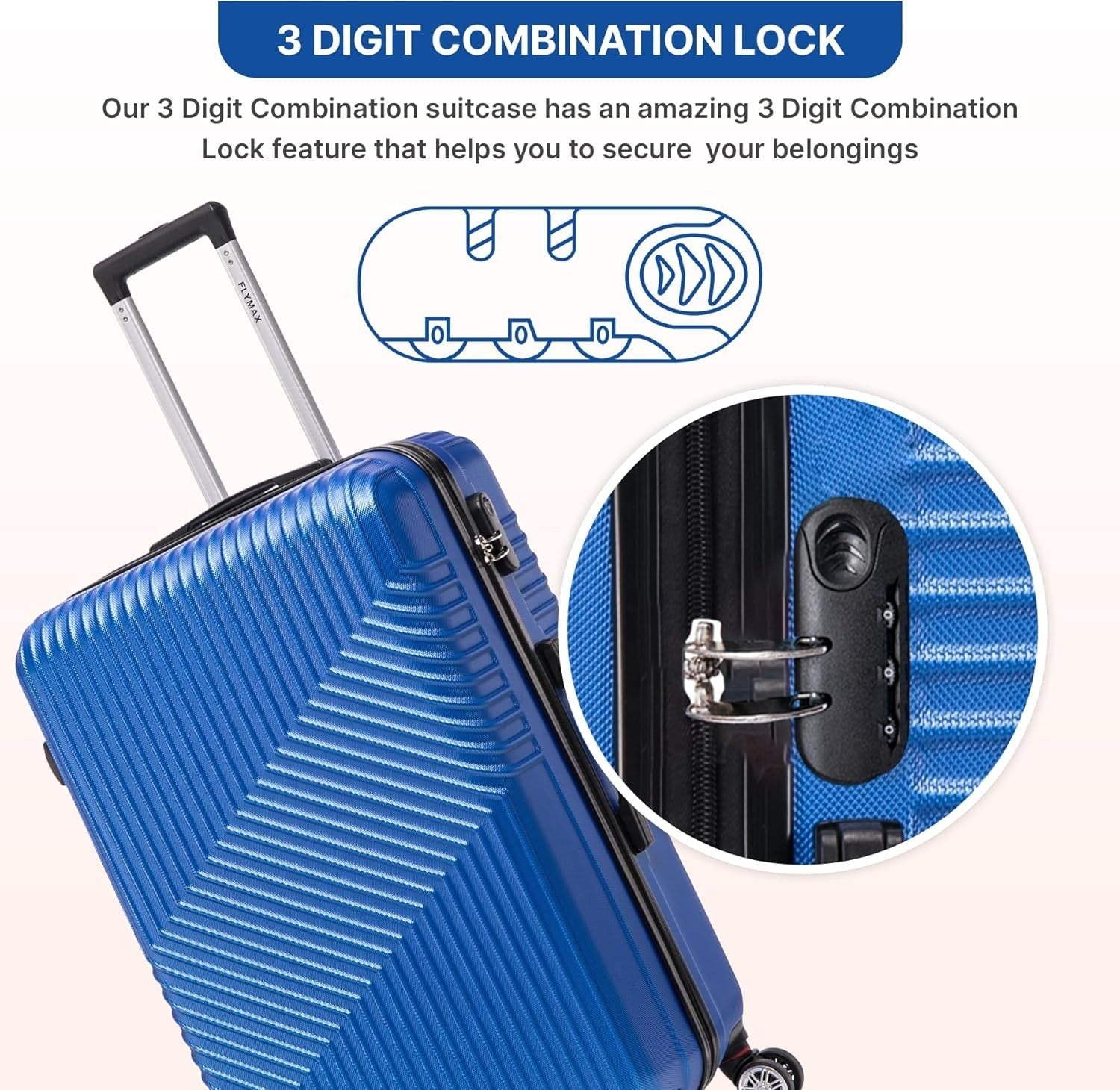 29'' Large Check In Suitcase Hard Shell Lightweight 4 Spinner Wheels Lock Navy