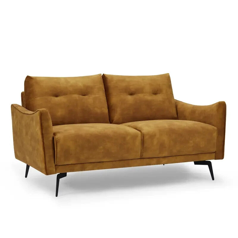 Gold Velvet 2 Seater Sofa | Modern Tufted Couch with Metal Legs & Support
