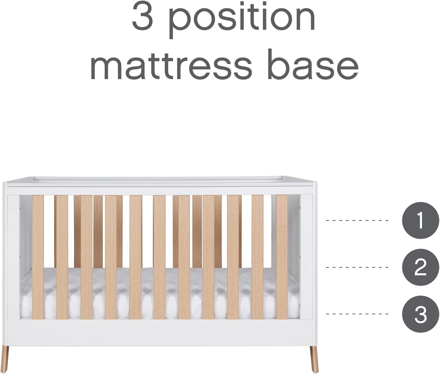 3in1 Baby Cot Bed Convertible Toddler Day Bed Adjustable Height Oak White 140x70