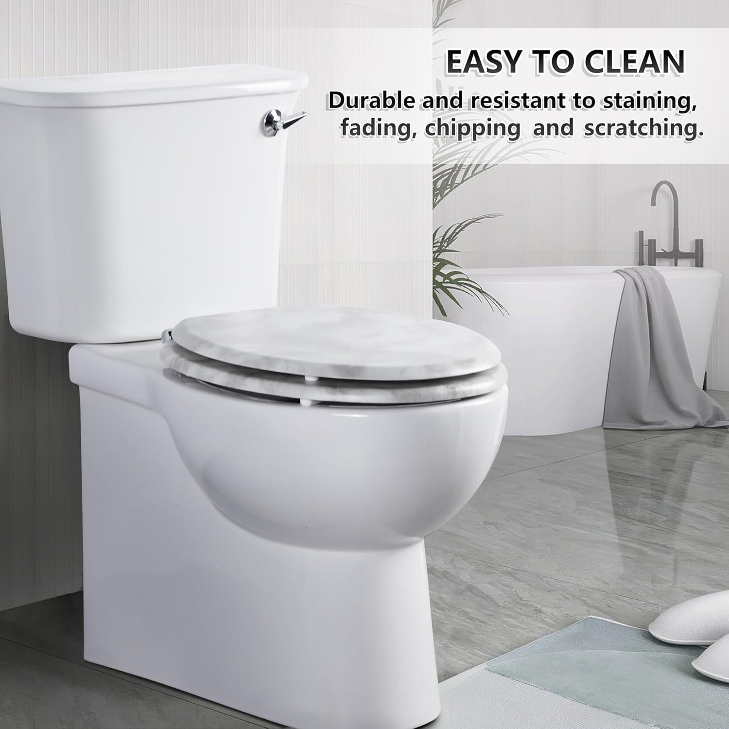 Wooden Toilet Seat Gray Marble | Quick Release Adjustable Hinges 45x37cm Oval