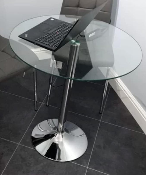 70cm Round Glass Dining Table with Metal Pedestal Base Compact Bistro Table