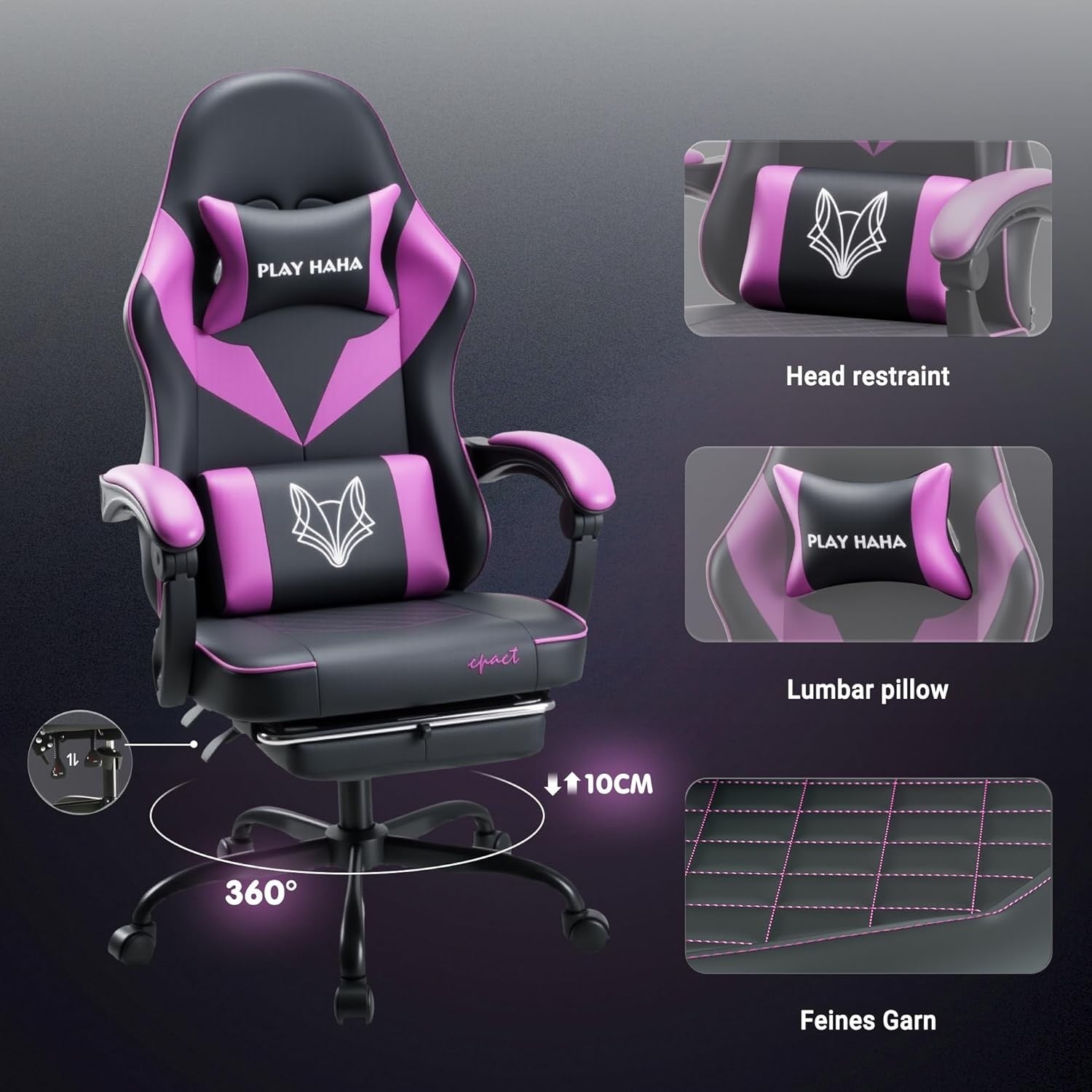 Ergonomic Gaming Chair Reclining PU Leather 150kg Purple