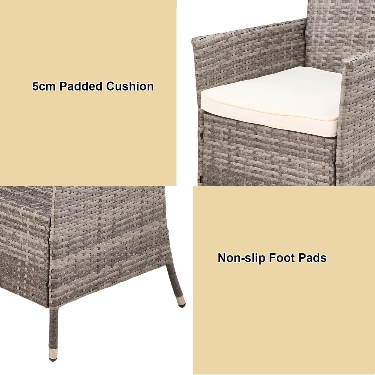 Grey Rattan Garden Dining Chairs Set of 2 High Back Cushioned Patio Armchairs