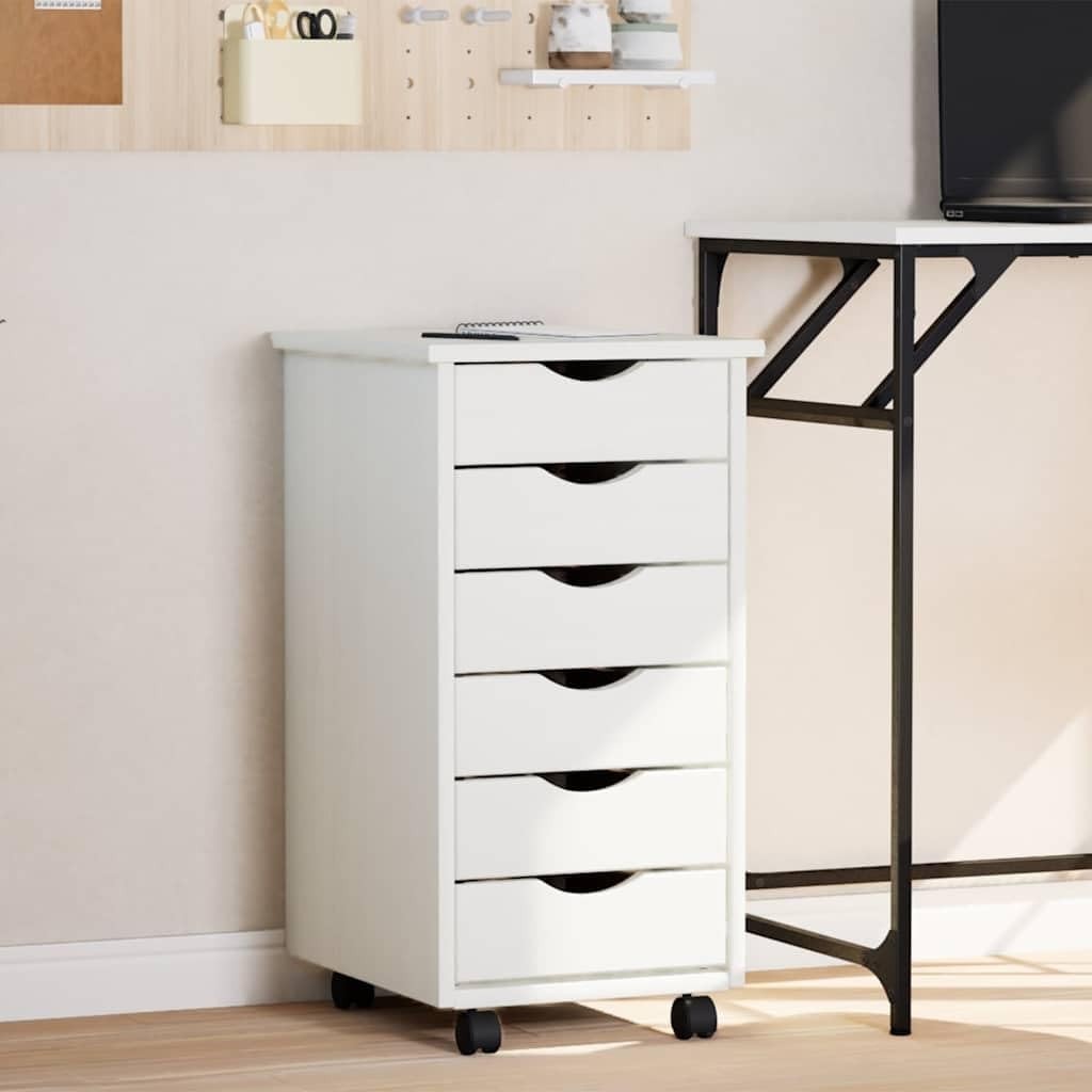 Solid Wood Rolling File Cabinet 6 Drawer Mobile Office Storage