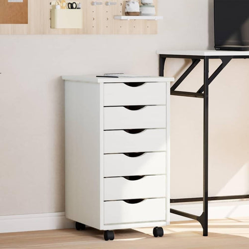 Solid Wood Rolling File Cabinet 6 Drawer Mobile Office Storage
