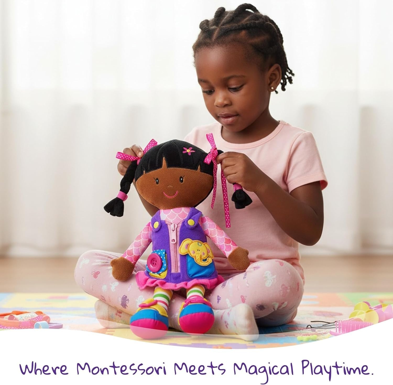 Montessori Toddler Plush Doll Learn to Dress Buckles Zips 15.5”