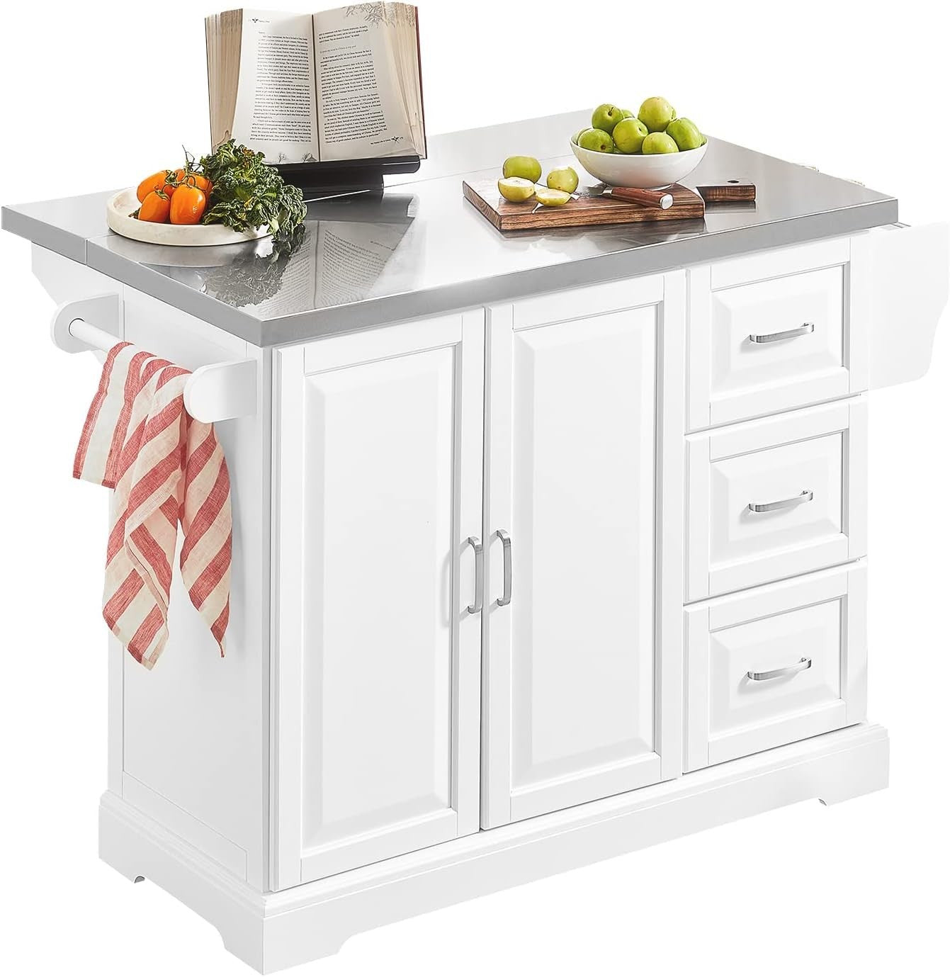 Extendable Kitchen Island on Wheels Stainless Steel Worktop Storage Cart