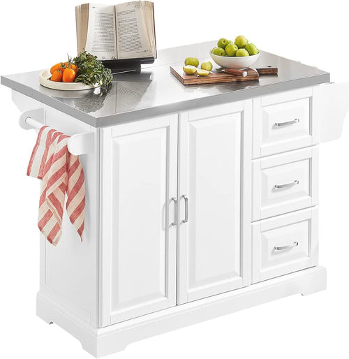 Extendable Kitchen Island on Wheels Stainless Steel Worktop Storage Cart