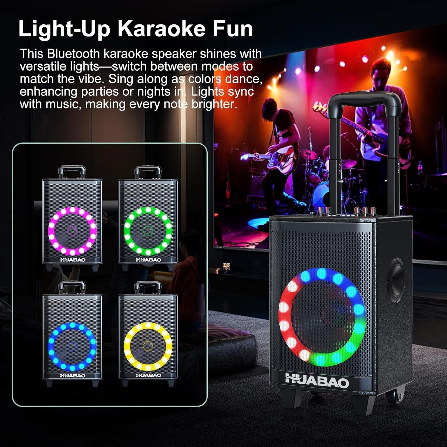 Black Portable Karaoke Speaker with 2 Wireless Mics Trolley
