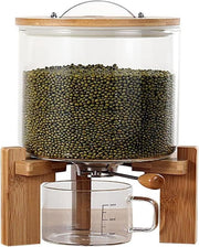 Glass Rice Dispenser 5L Grain Storage Container Wood Stand Airtight