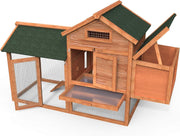Wooden Chicken Coop Outdoor with Nest Box Ramp Easy Clean Hutch 2 Hens