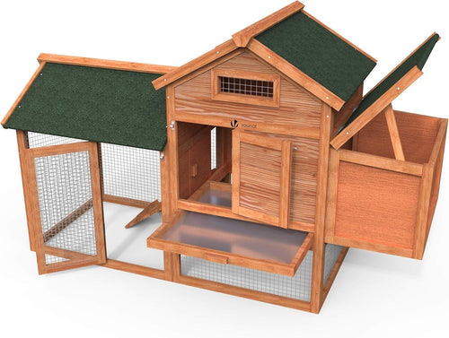 Wooden Chicken Coop Outdoor with Nest Box Ramp Easy Clean Hutch 2 Hens