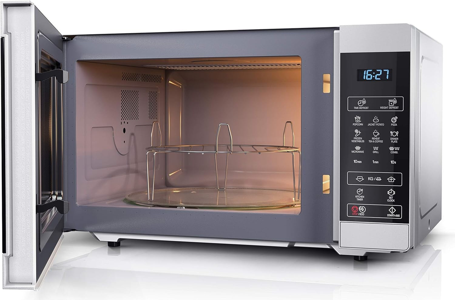 Silver 25L Digital Microwave 900W 1000W Grill 11 Power Levels