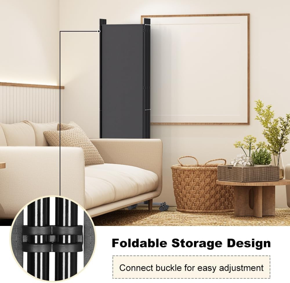 6 Panel Room Divider Folding Privacy Screen with Lockable Wheels – Large Portabl