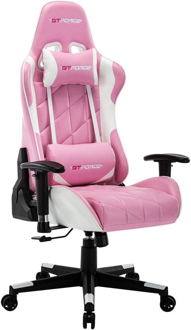 Reclining Gaming Chair Faux Leather Swivel High Back Pink