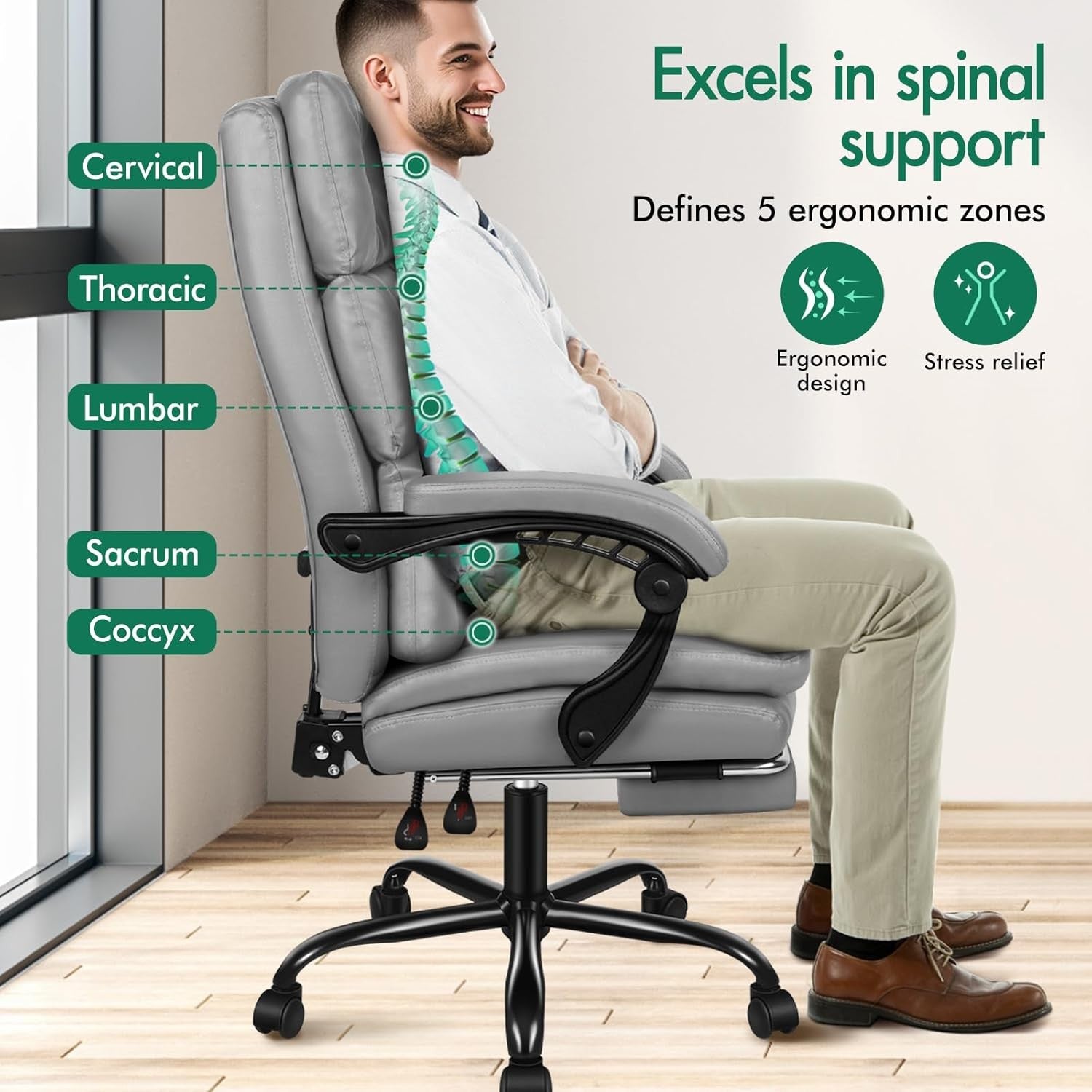 Executive Office Chair Recliner w/ Footrest 180kg PU Leather