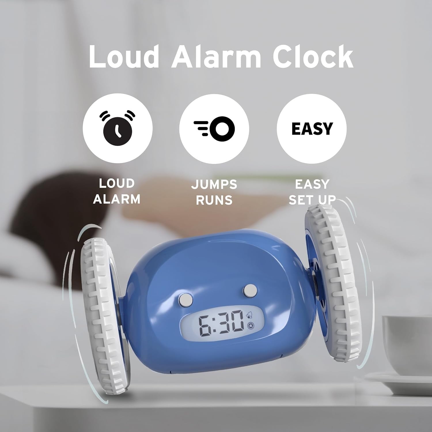 Runaway Alarm Clock on Wheels Extra Loud Heavy Sleeper Moving Jumping