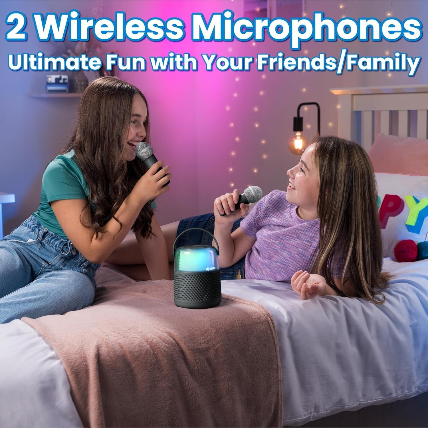 Kids Bluetooth Karaoke Machine with 2 Wireless Mics LED Speaker