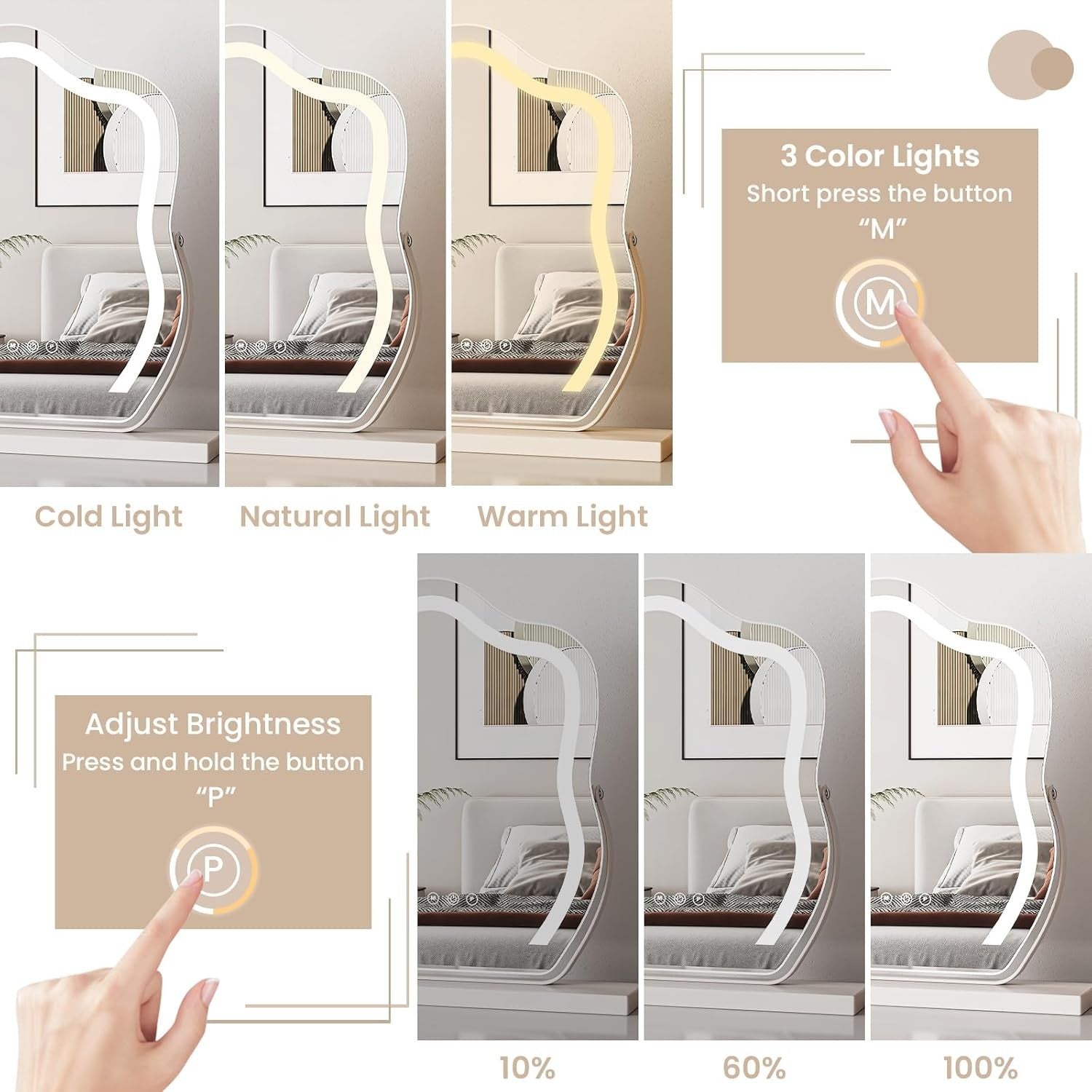 LED Cloud Vanity Mirror 50x50cm Touch Rotating Lighted Makeup Mirror