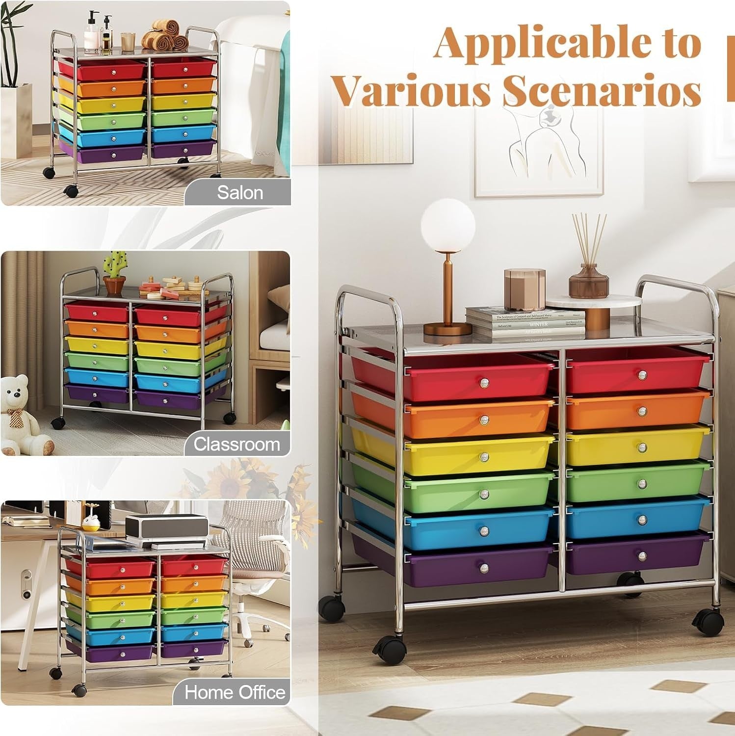 12 Drawer Rolling Storage Cart Multi Color Utility Trolley Organizer