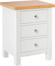 White 3 Drawer Bedside Table with Oak Top | Solid Wood Storage Unit
