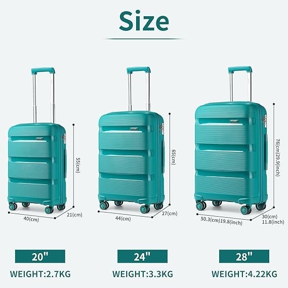 24 Inch Lightweight Hard Shell Suitcase PP 4 Spinner Wheels TSA Lock