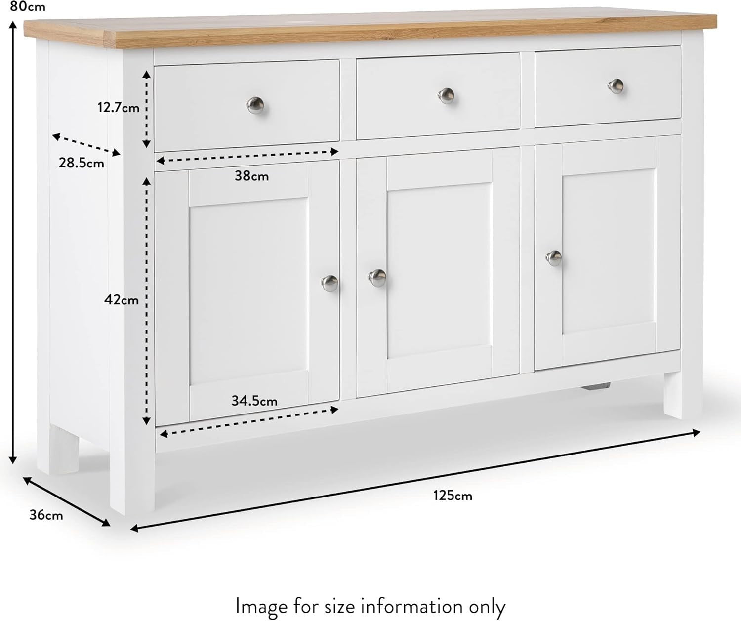 White Solid Wood Sideboard Cabinet 3 Doors 3 Drawers Large Storage Cupboard