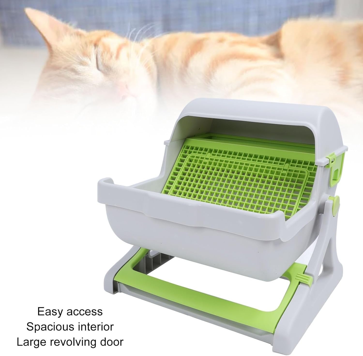 Semi Automatic Cat Litter Box Self Cleaning Large Tipping Tray Green
