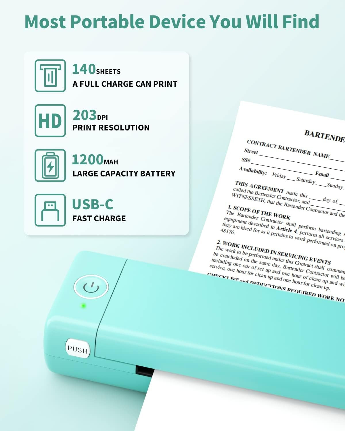 Portable A4 Bluetooth Thermal Printer Wireless Mobile Printer