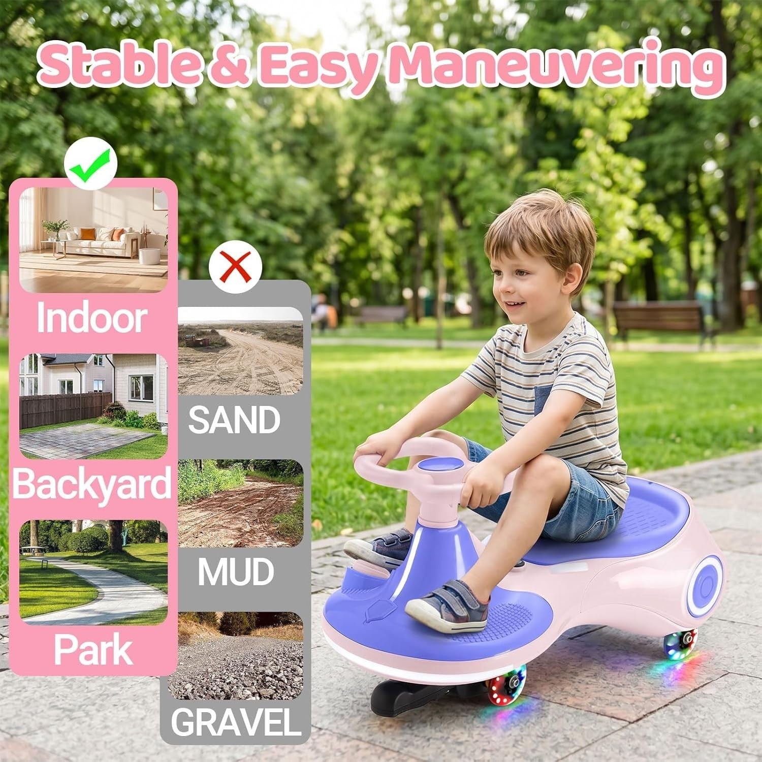 12V Electric Wiggle Car Kids Ride On Scooter LED Wheels 70kg 3 In 1