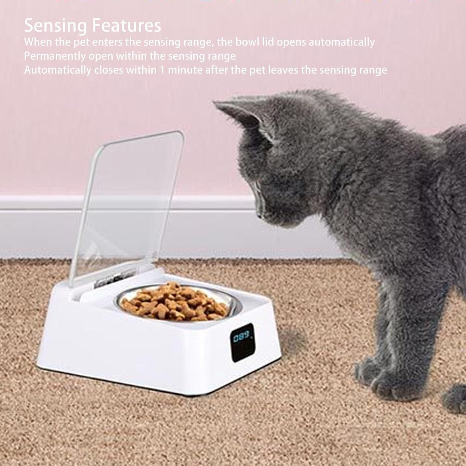 Smart Pet Feeder Auto Sensor Lid Feeding Bowl Rechargeable 350ml