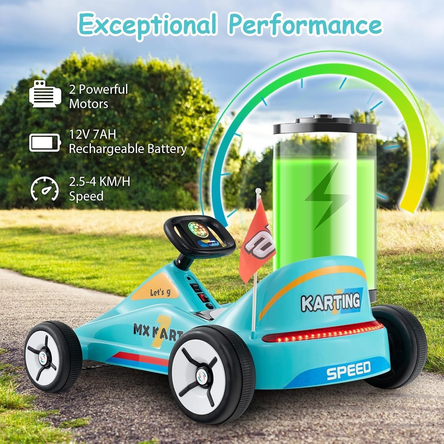 Kids Electric Go Kart 12V Ride On Car Remote Control LED Music Blue