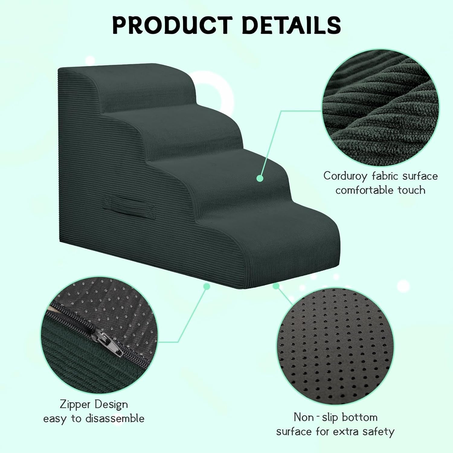 3-Step Dog Stairs Ramp Non-Slip Pet Steps Small Dogs Dark Gray