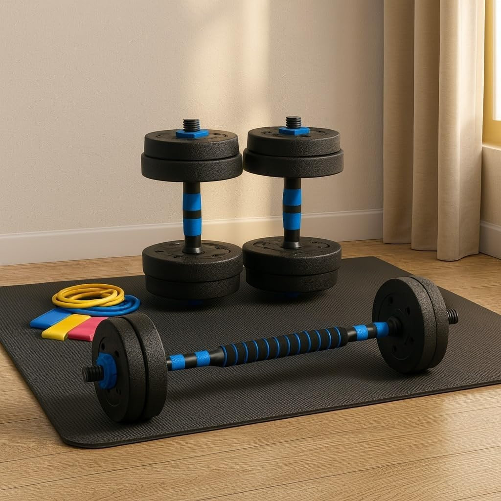 Adjustable Dumbbell Barbell Kettlebell Set Home Gym Free Weights