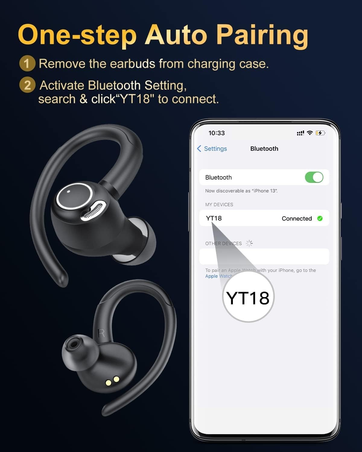 Black Bluetooth 5.3 Earbuds 40H Playtime ENC Mic Sport Waterproof
