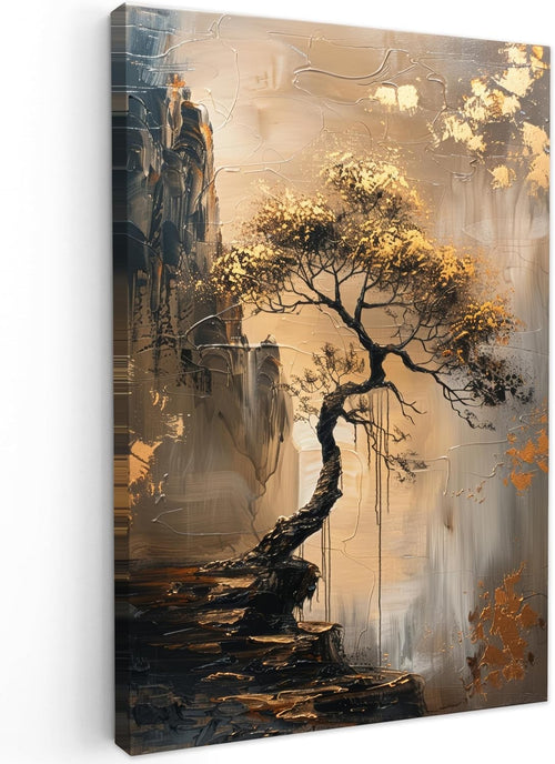 Gold Tree Canvas Wall Art 40x60cm Modern Framed Living Room Decor
