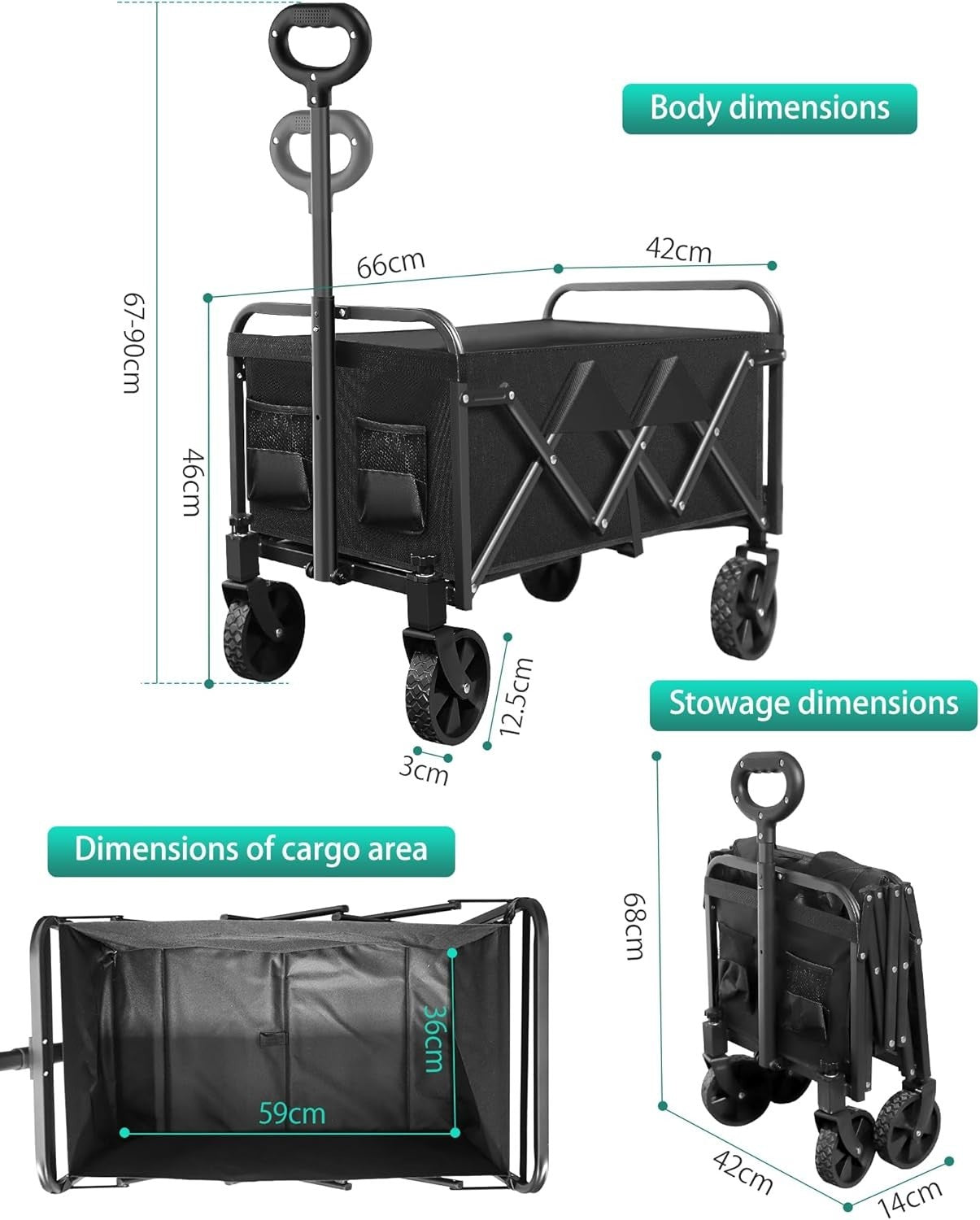 Lightweight Folding Camping Wagon 100kg Compact Festival Garden Trolley Black