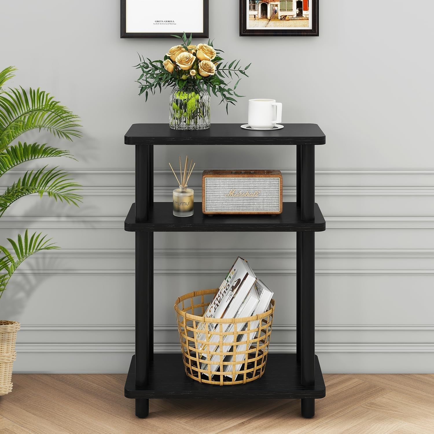 Slim 3-Tier Side Table with Storage Shelf, Space-Saving & No-Tool Assembly