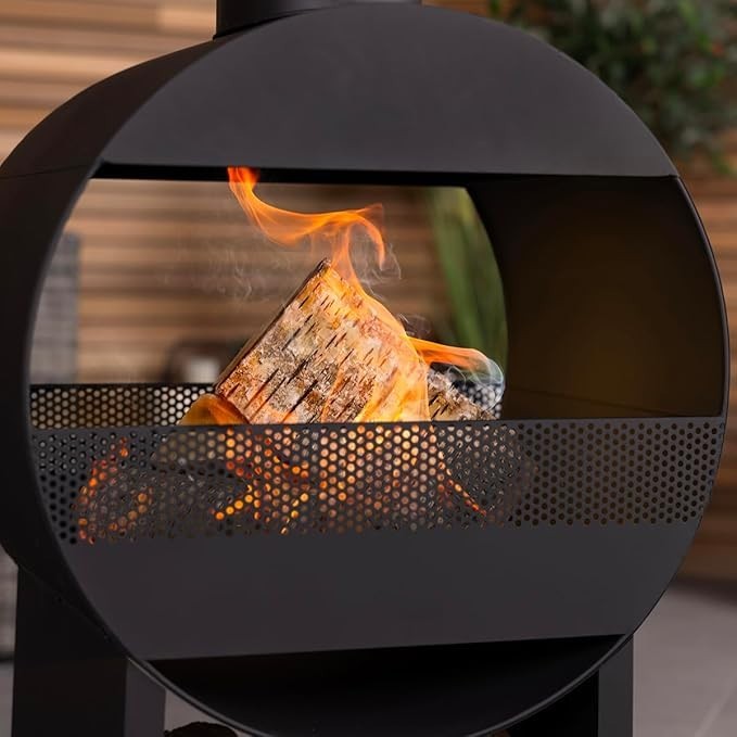 Outdoor Steel Chiminea Patio Heater Fire Pit Wood Charcoal Burner w/ Log Storage