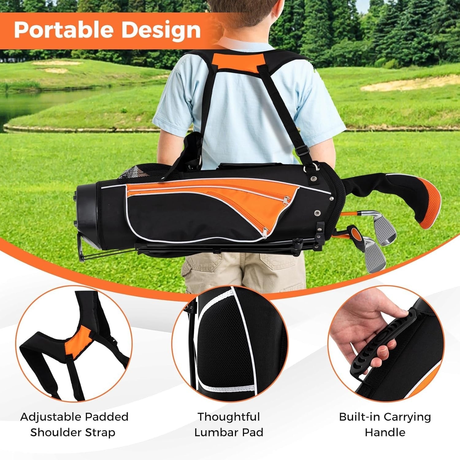 Kids Golf Club Set Right Hand Fairway Irons Putter Stand Bag Beginner