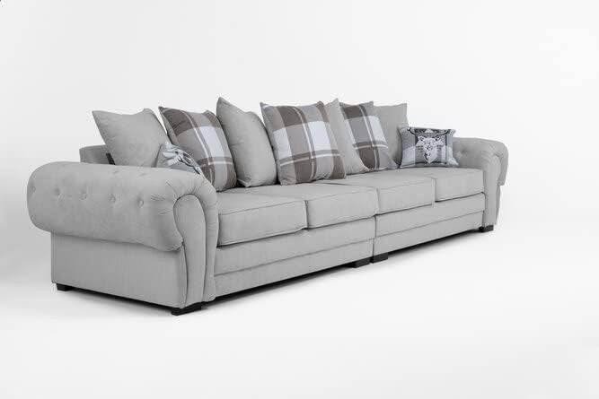 Grey Suede 4 Seater Sofa Set – 2 Piece Small Classic Sectional Couch