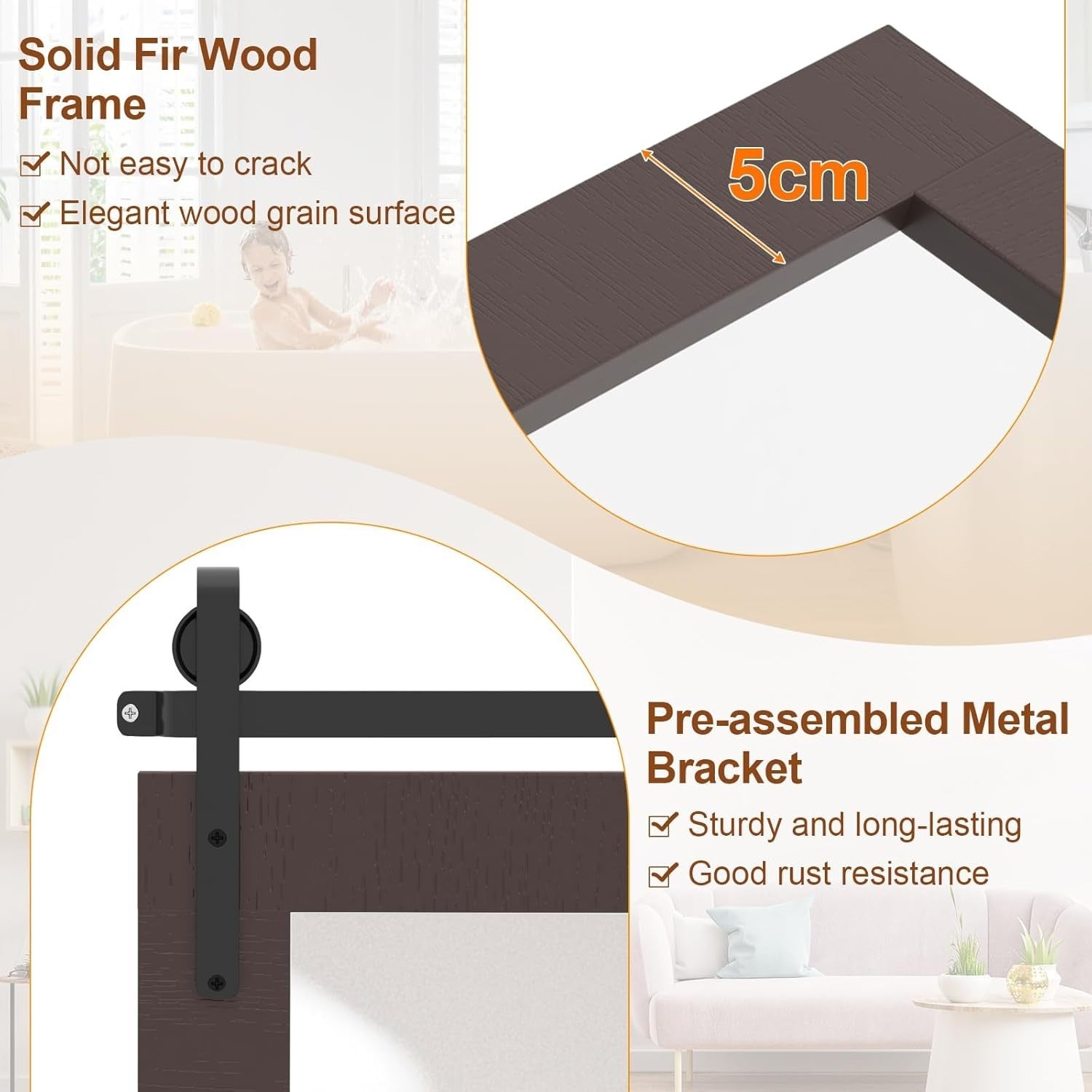 Barn Door Wall Mirror Walnut 101x66cm Rustic Farmhouse Wood Vanity Decor