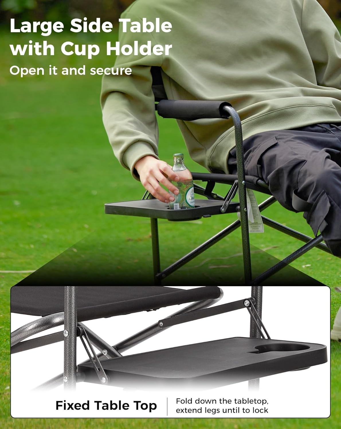 Folding Directors Camping Chair 400LB W/ Side Table Pockets Armrests