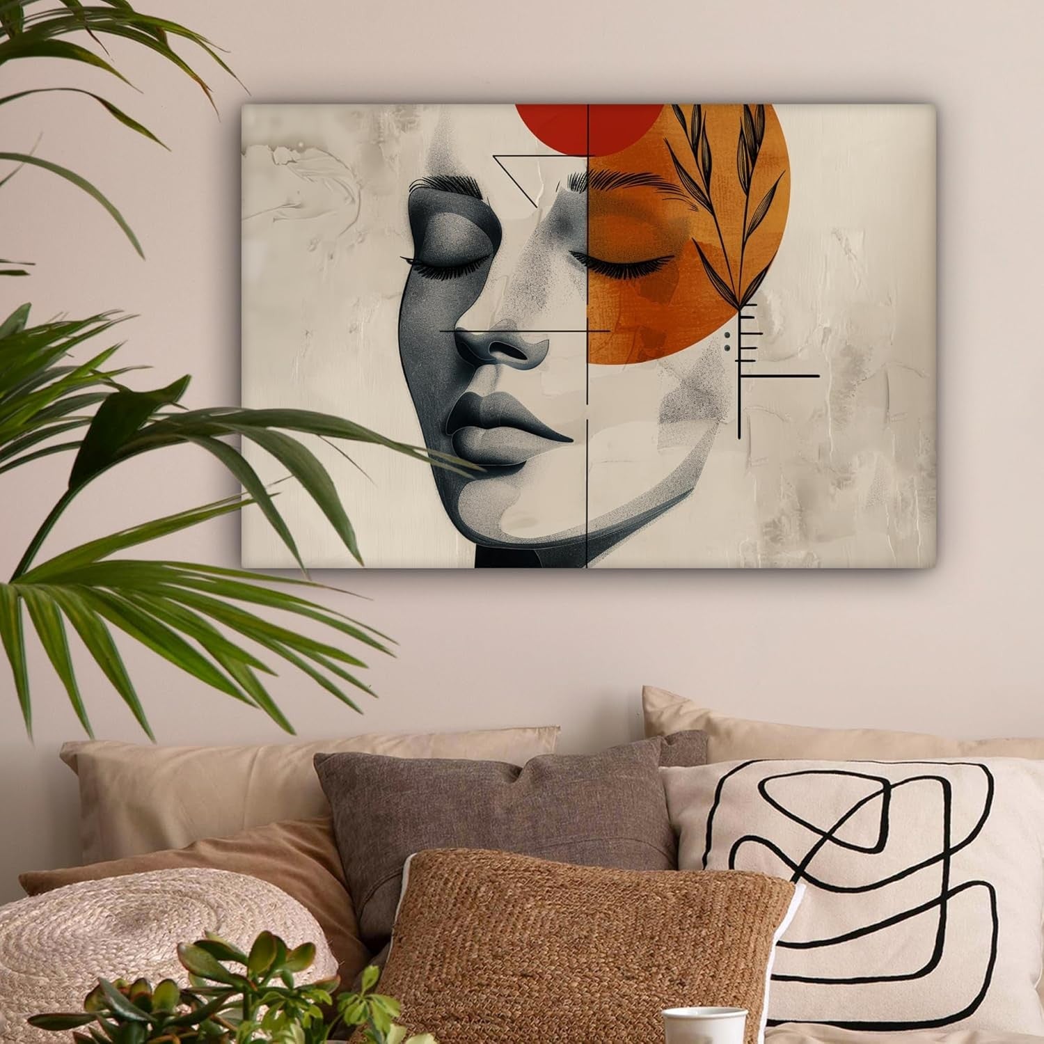 Large Framed Canvas Wall Art 60x40cm Abstract Woman Botanical Print