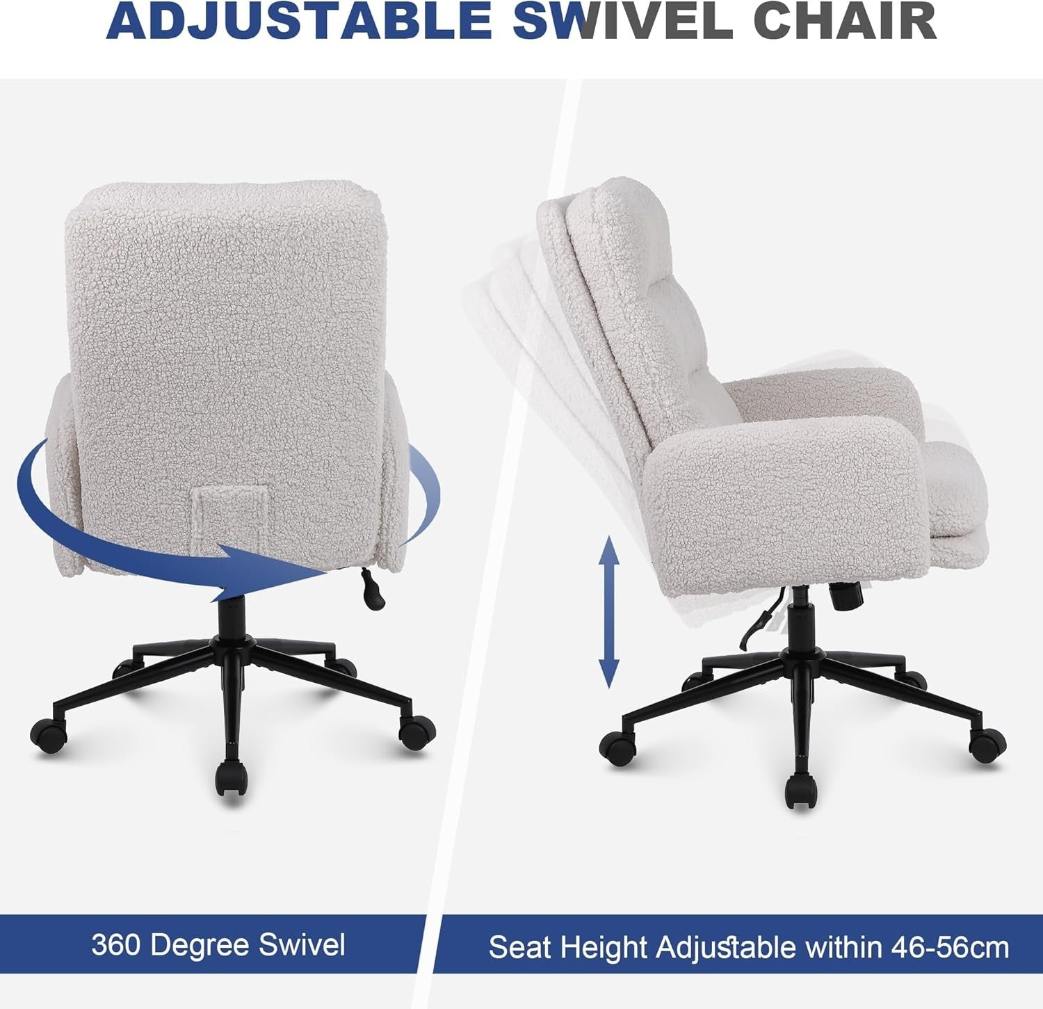 Ergonomic Desk Chair Reclining Swivel Office Home Adjustable Height Cream