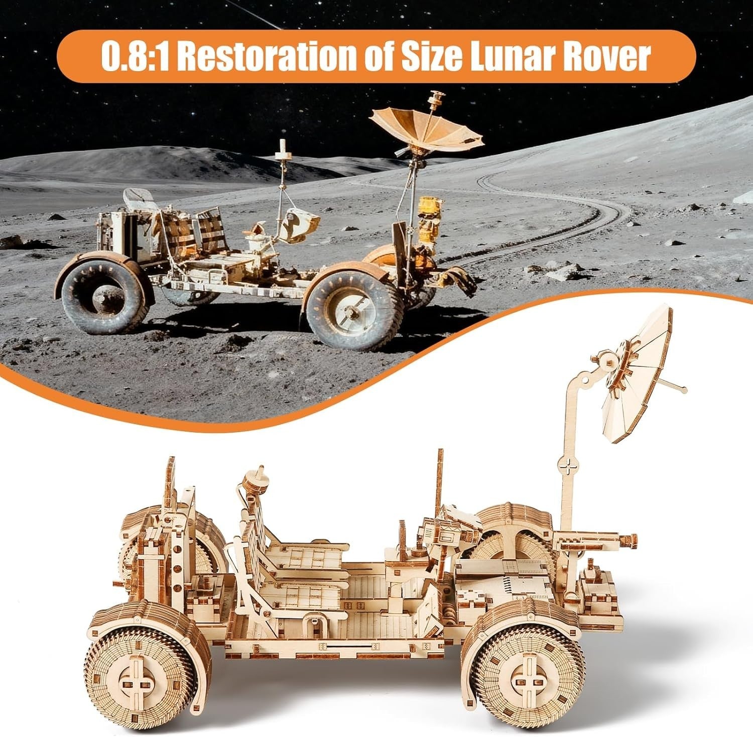 3D Wooden Lunar Rover Puzzle DIY Space Vehicle Model Kit 388PCS Adult