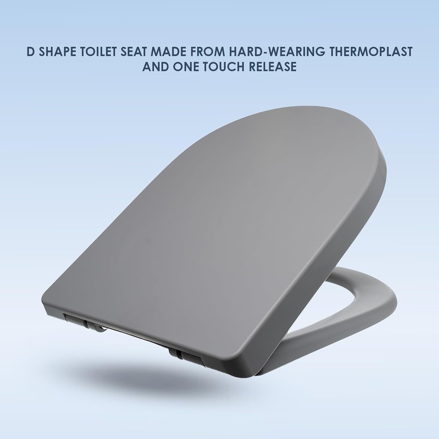 Grey D-Shaped Toilet Seat Quick Release Top & Bottom Fix 45x36cm
